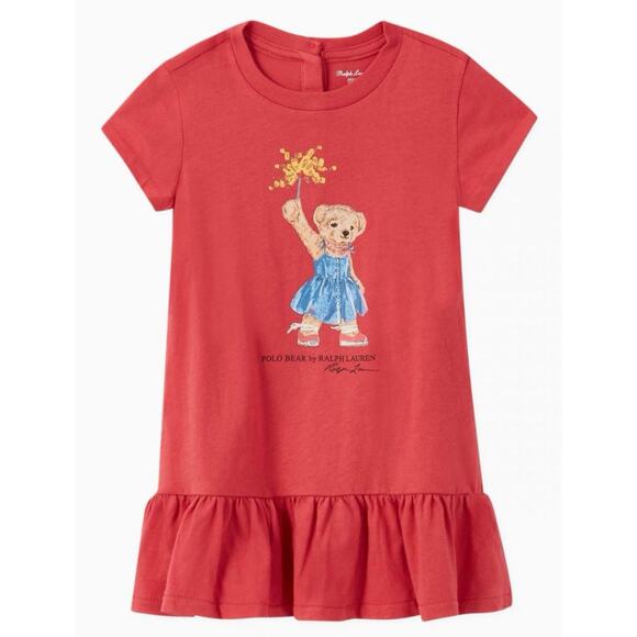 NWT Polo Ralph Lauren Sparkler Polo Bear Nantucket Red Cotton Girls Dress - Picture 1 of 6